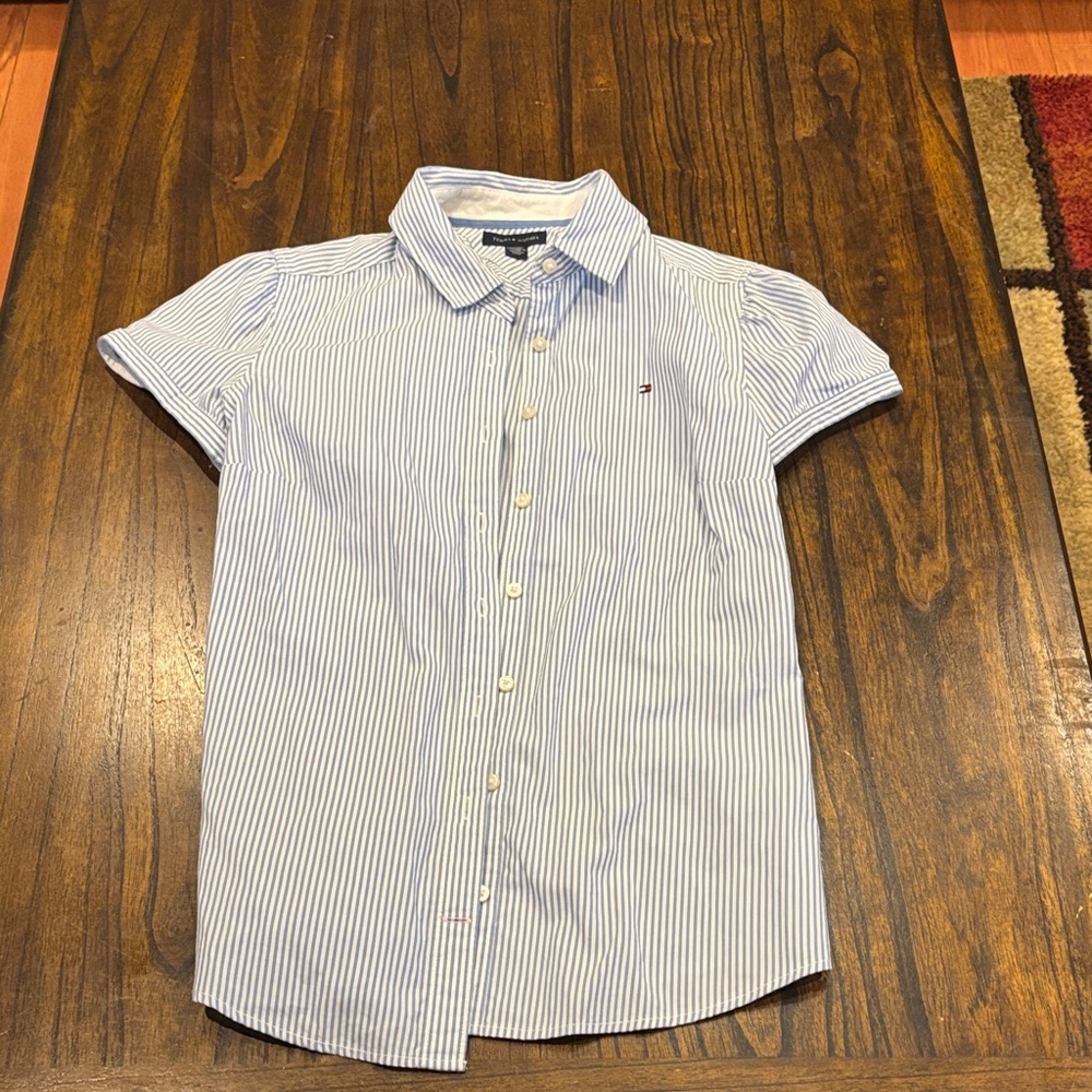 Vintage blue/white stripe Tommy Hilfiger button up dress shirt